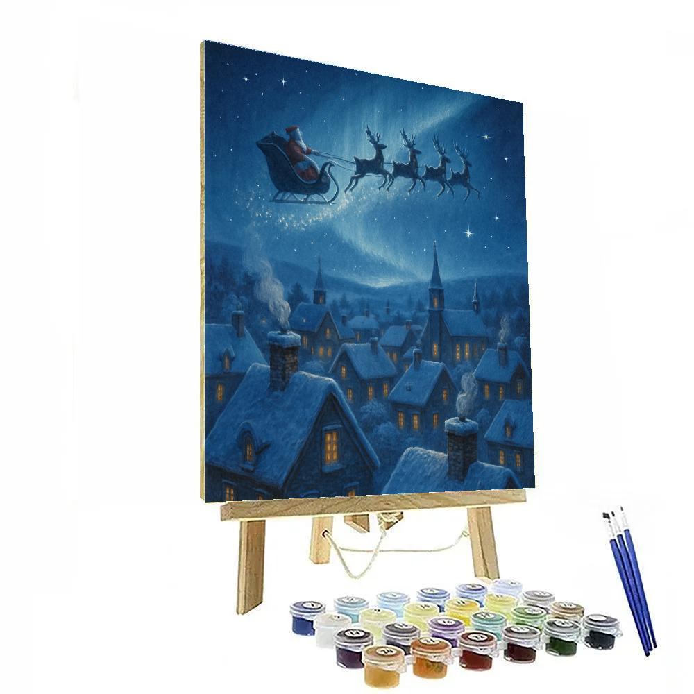 Midnight Sleigh Over Frosted Rooftops Paint by numbers kits