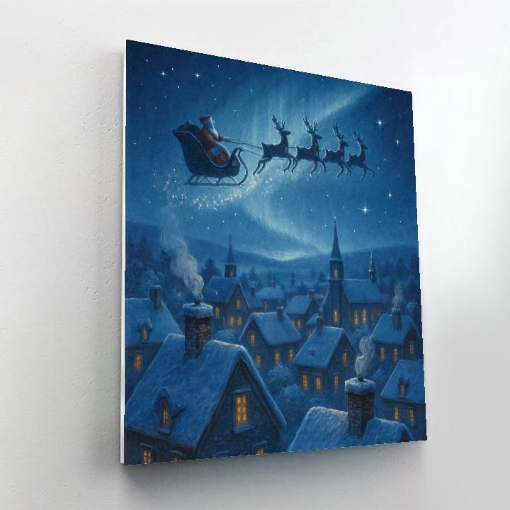 Midnight Sleigh Over Frosted Rooftops Paint by numbers kits