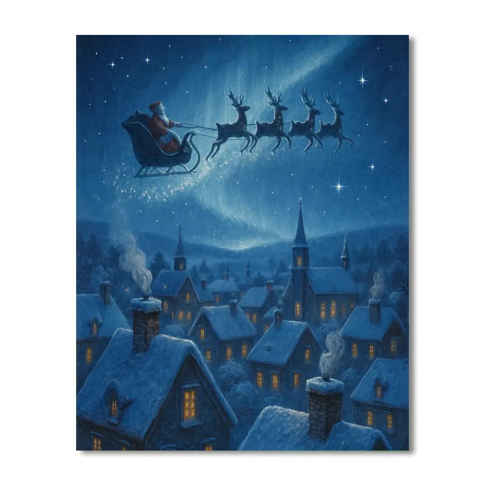 Midnight Sleigh Over Frosted Rooftops Paint by numbers kits