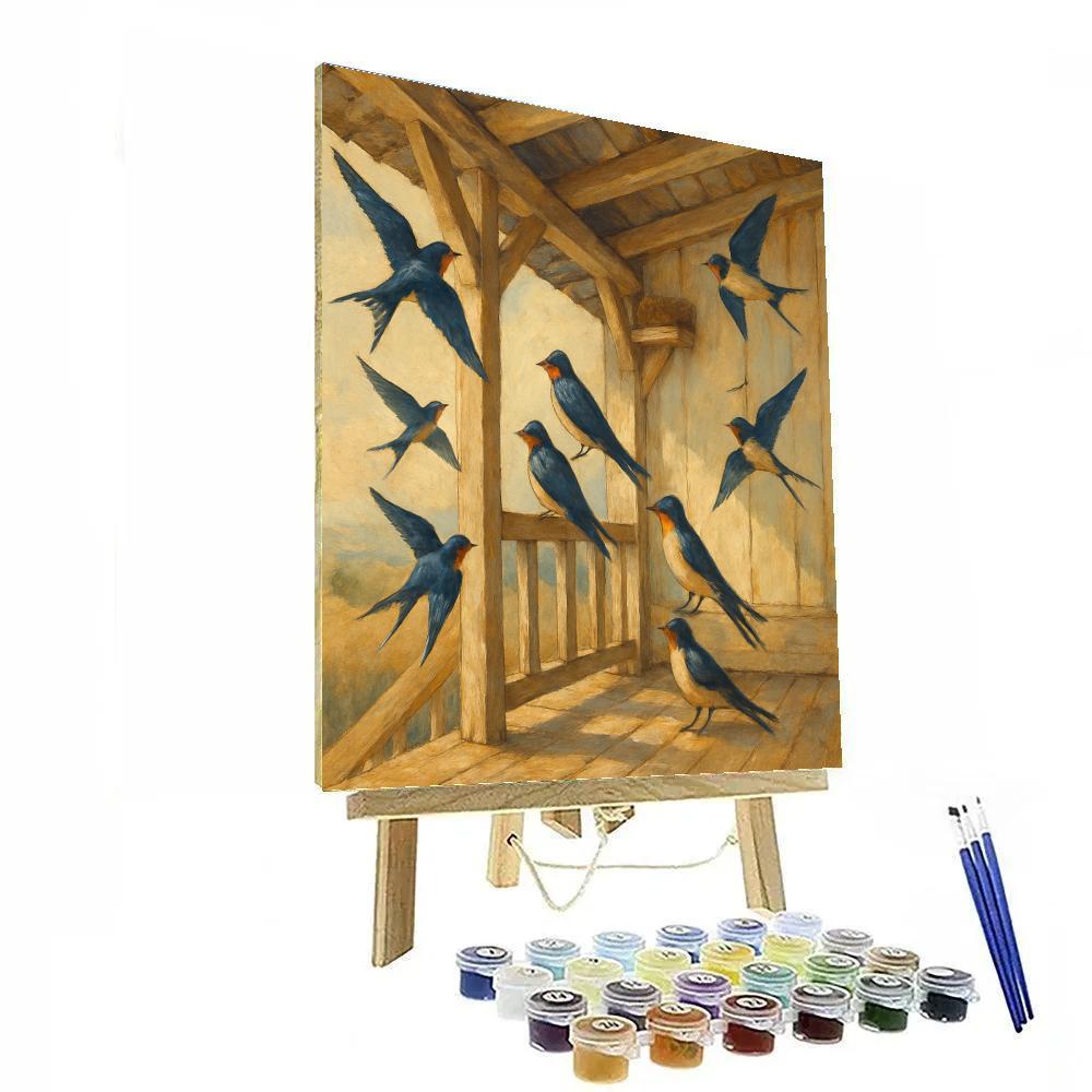Barn Swallows Under The Country Eaves Painting by numbers kit