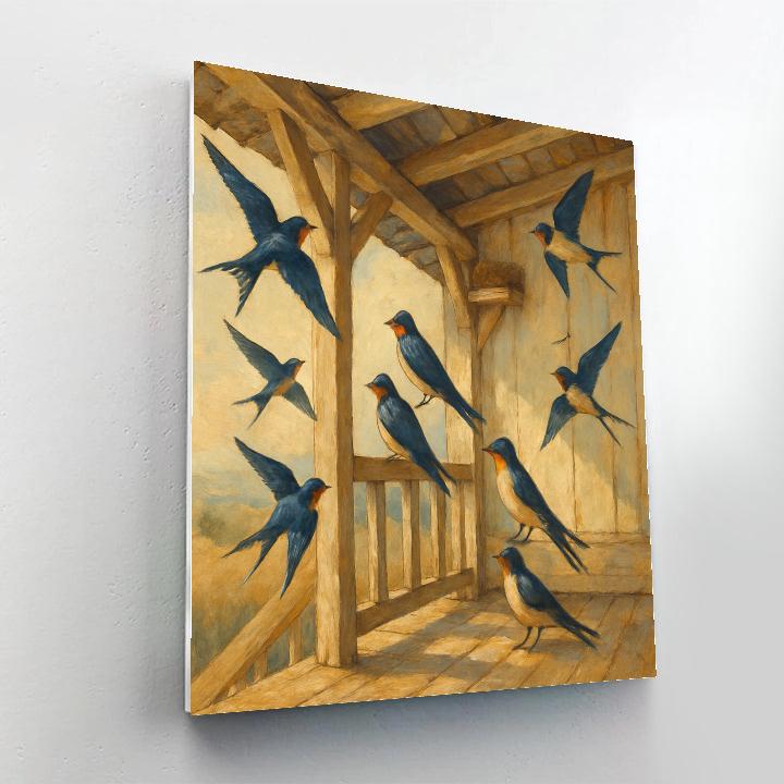 Barn Swallows Under The Country Eaves Painting by numbers kit