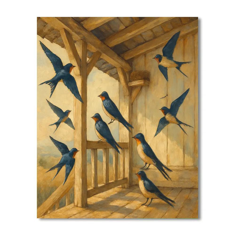 Barn Swallows Under The Country Eaves Painting by numbers kit