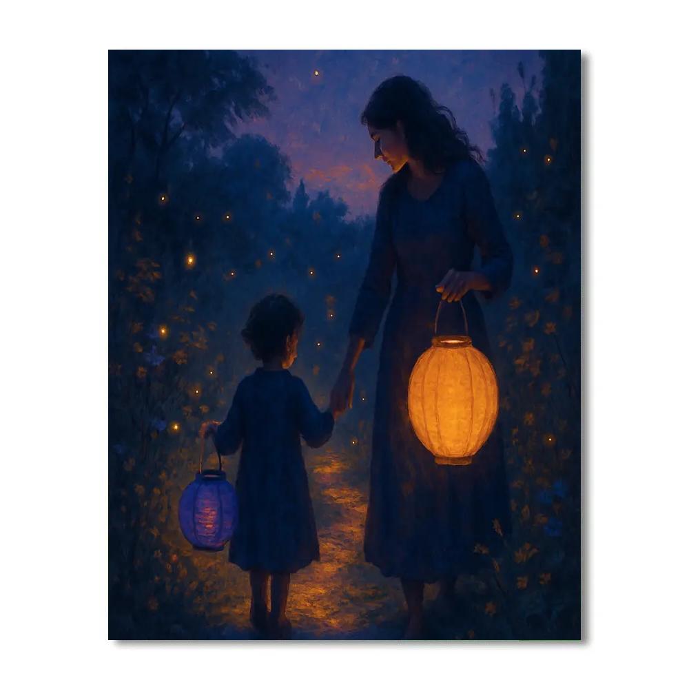 Mother And Child Lantern Walk paint by numbers