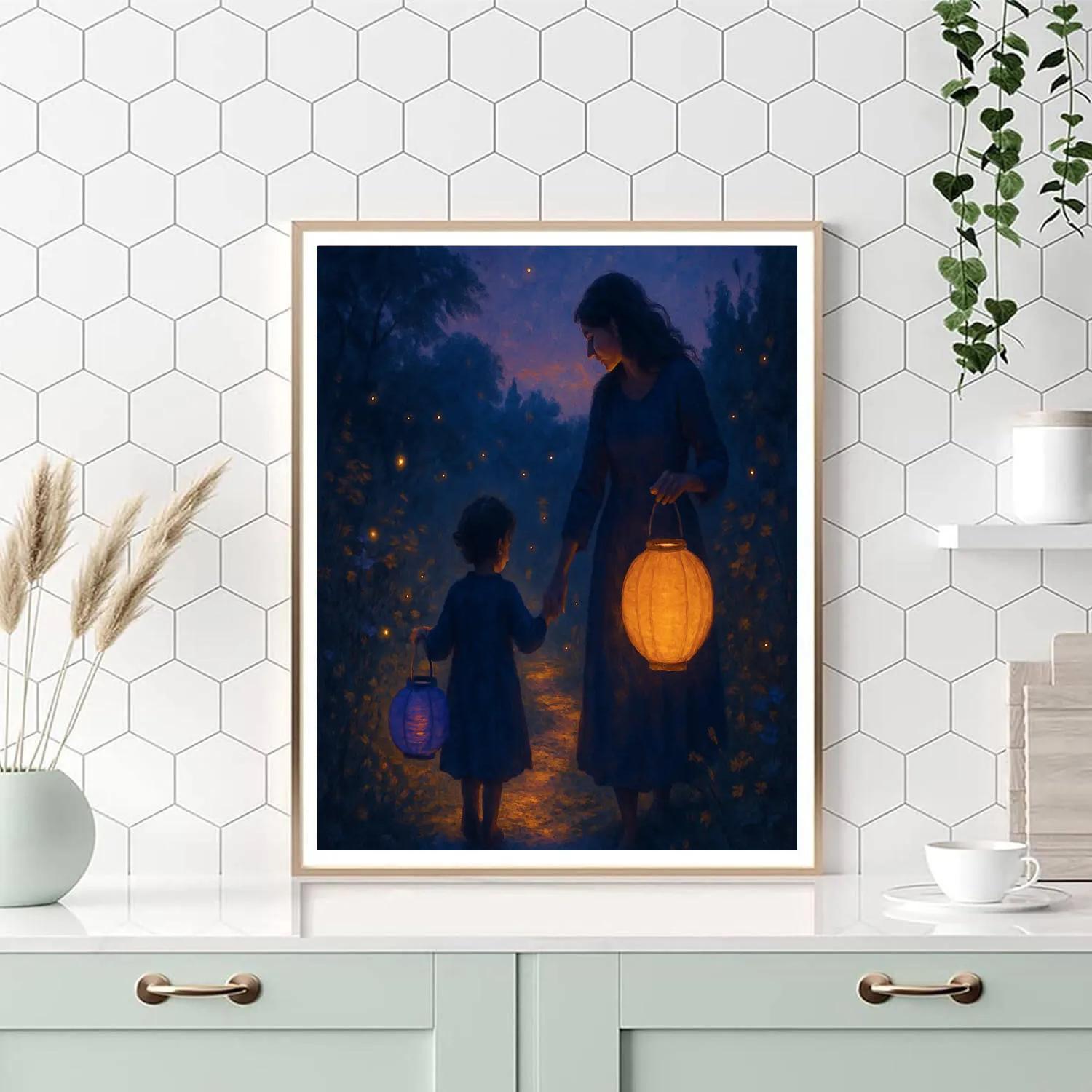 Mother And Child Lantern Walk paint by numbers