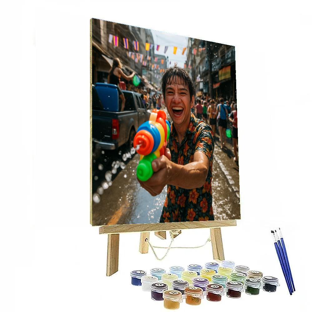 Songkran Water Festival On Bangkok Street DIY paint by numbers
