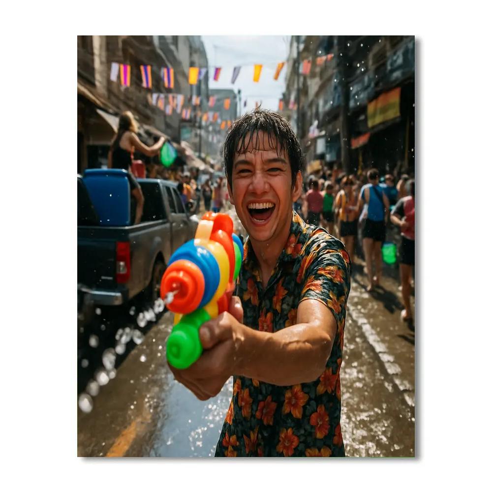 Songkran Water Festival On Bangkok Street DIY paint by numbers