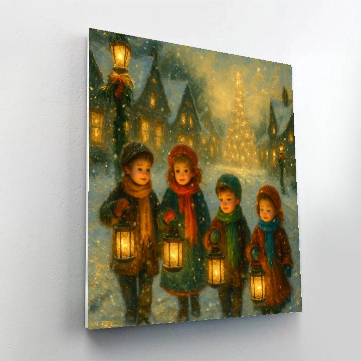 Lantern Parade Through Winter Village paint by number