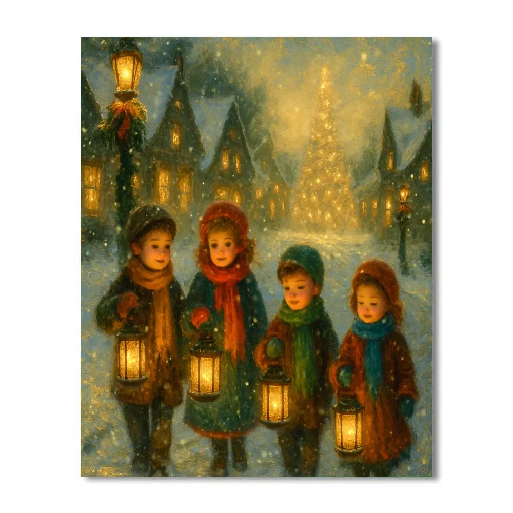 Lantern Parade Through Winter Village paint by number