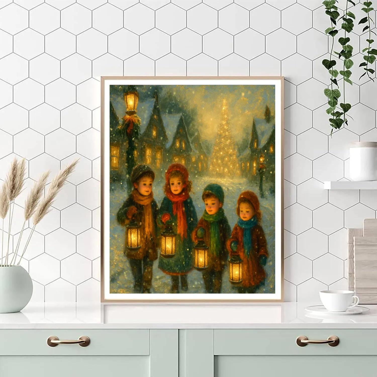 Lantern Parade Through Winter Village paint by number