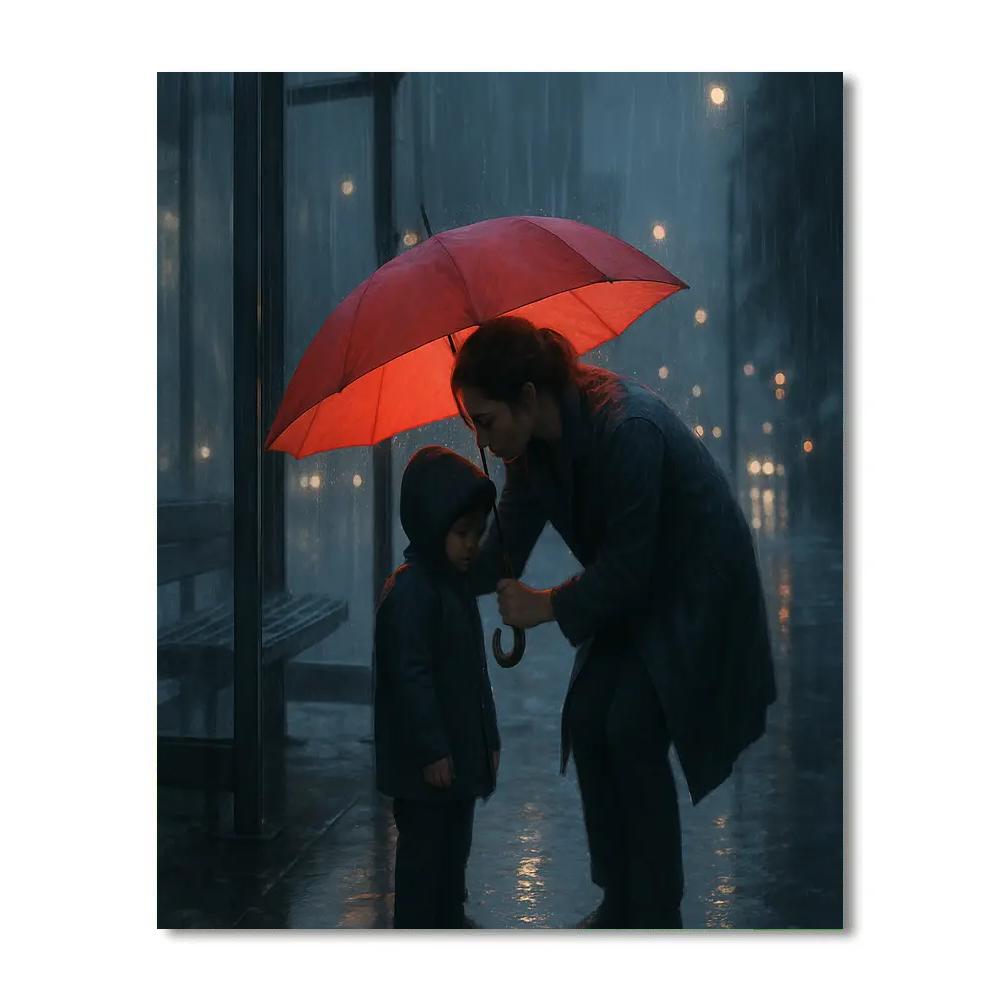 Bus Stop Umbrella Shelter With Mom paint by number