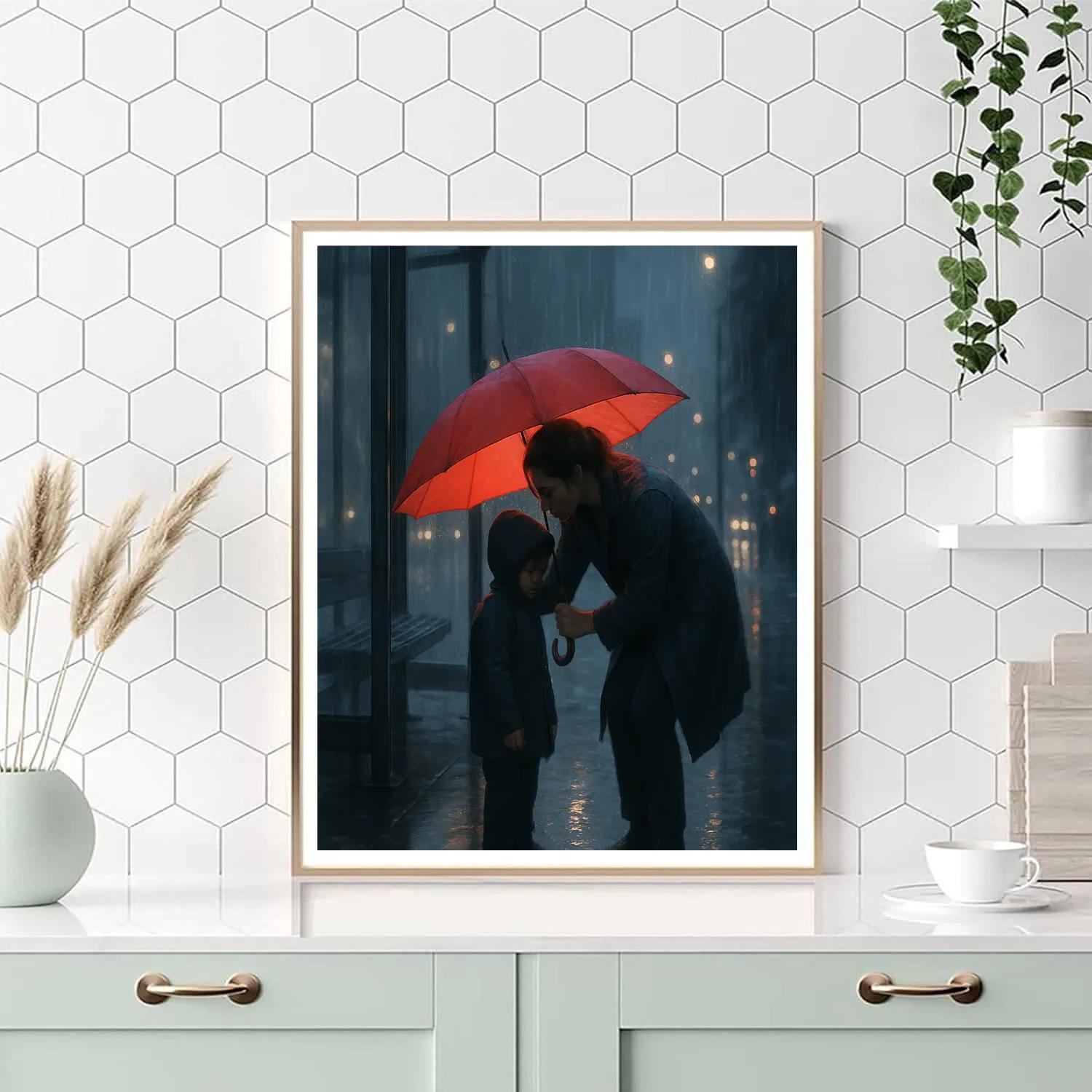 Bus Stop Umbrella Shelter With Mom paint by number