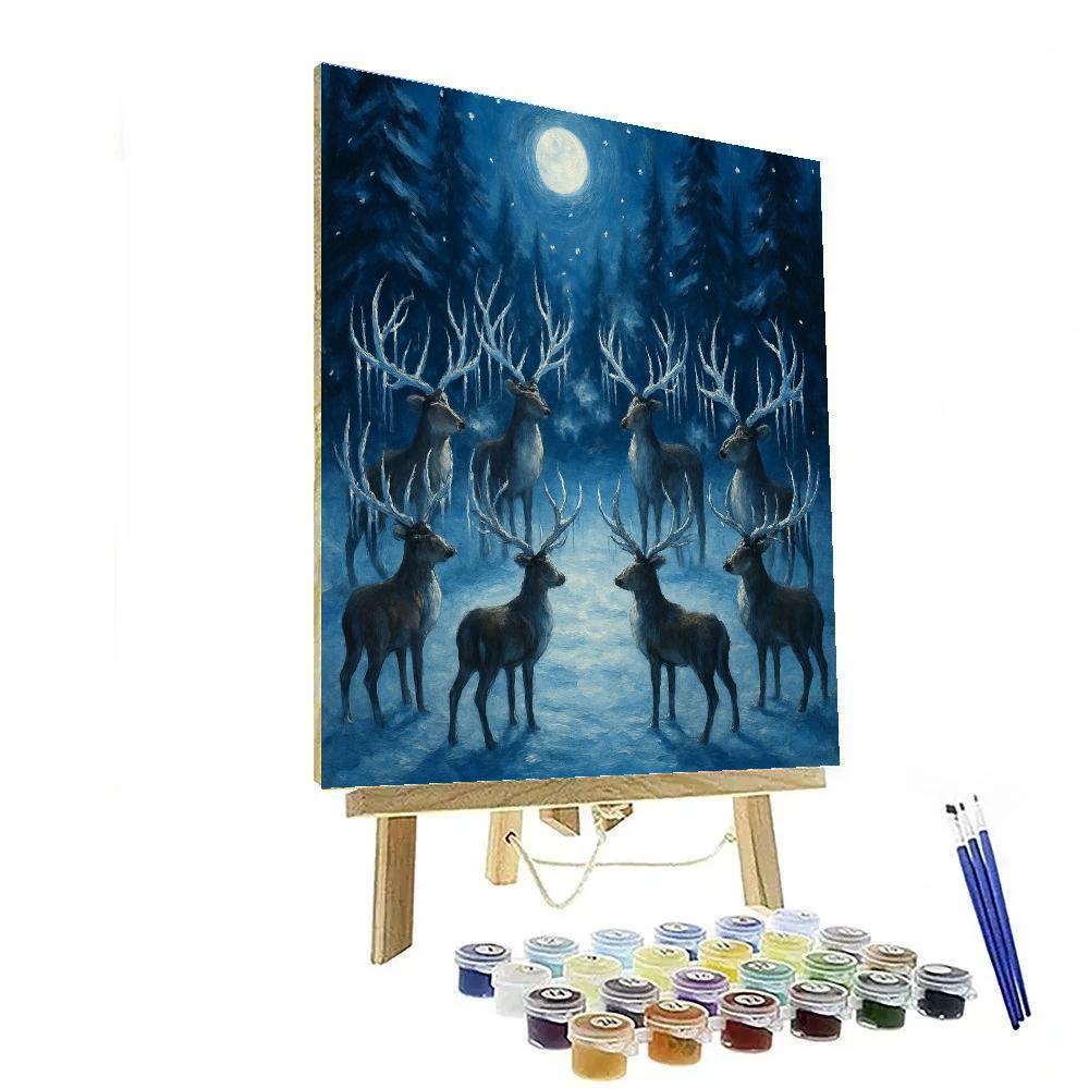 Starlit Reindeer Forest Gathering Paint by numbers art
