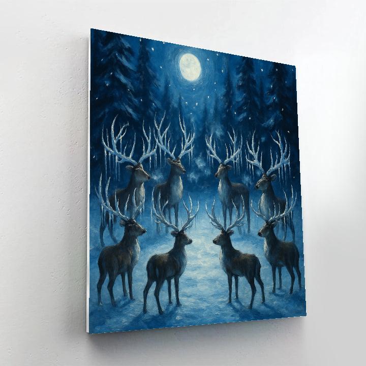 Starlit Reindeer Forest Gathering Paint by numbers art