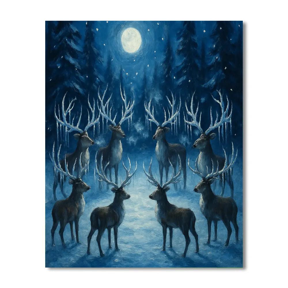 Starlit Reindeer Forest Gathering Paint by numbers art