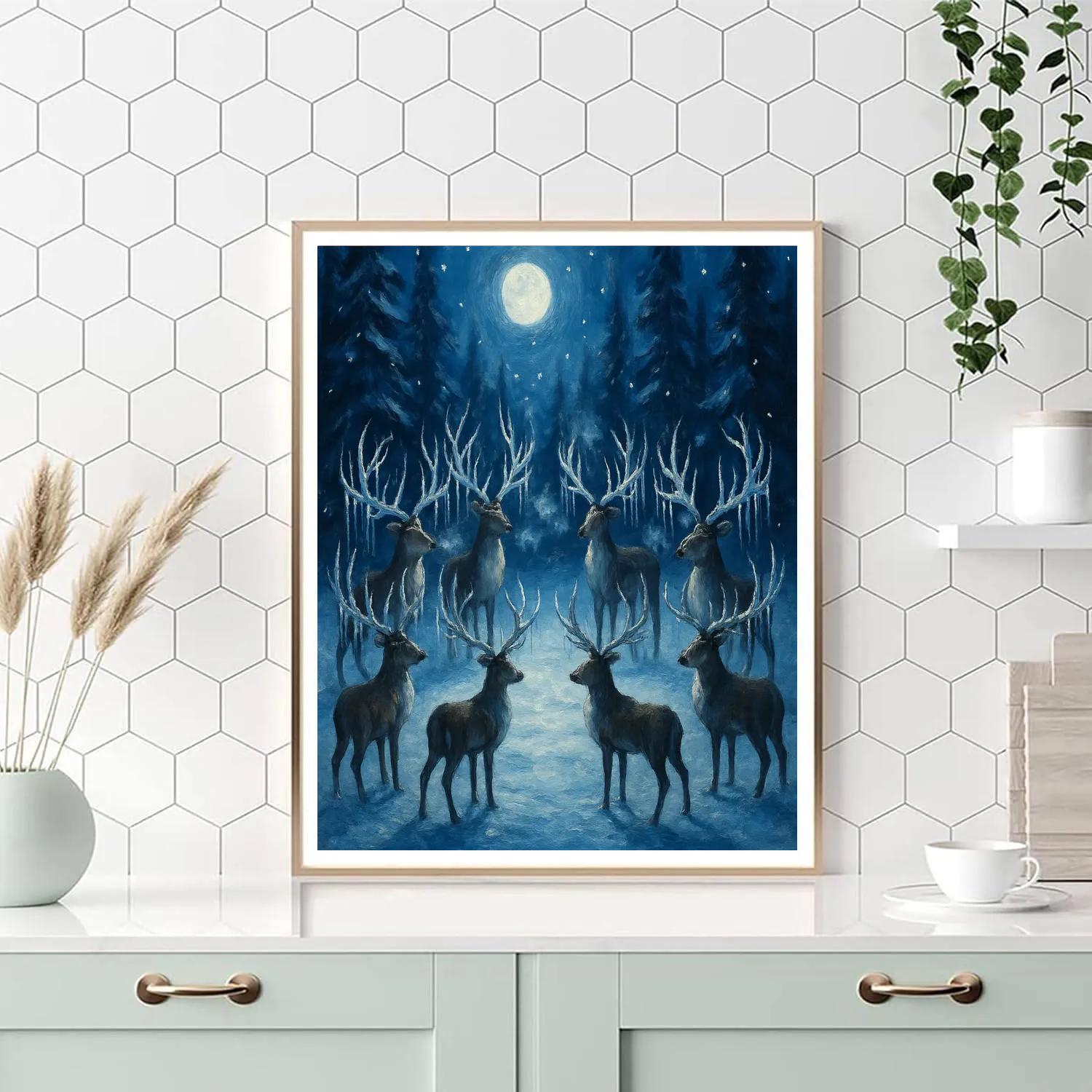 Starlit Reindeer Forest Gathering Paint by numbers art