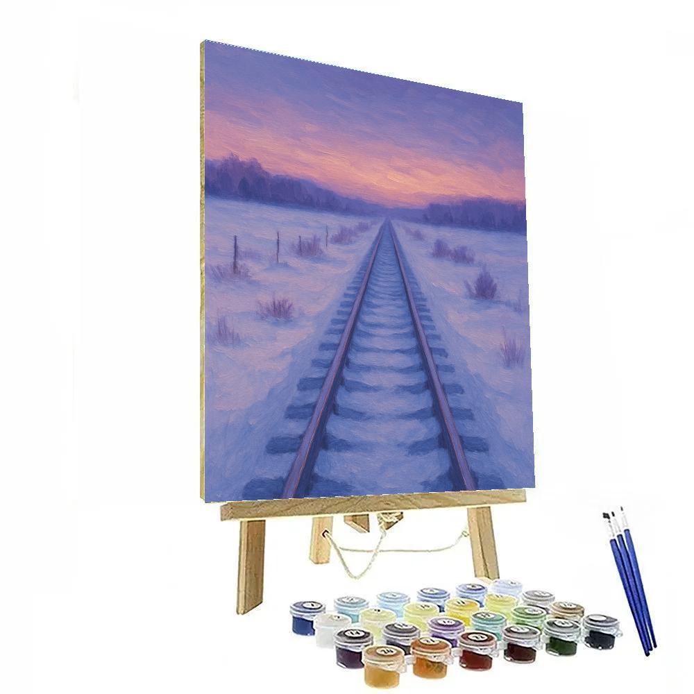 Twilight Rail Line Through The Snowfields Painting by numbers kit