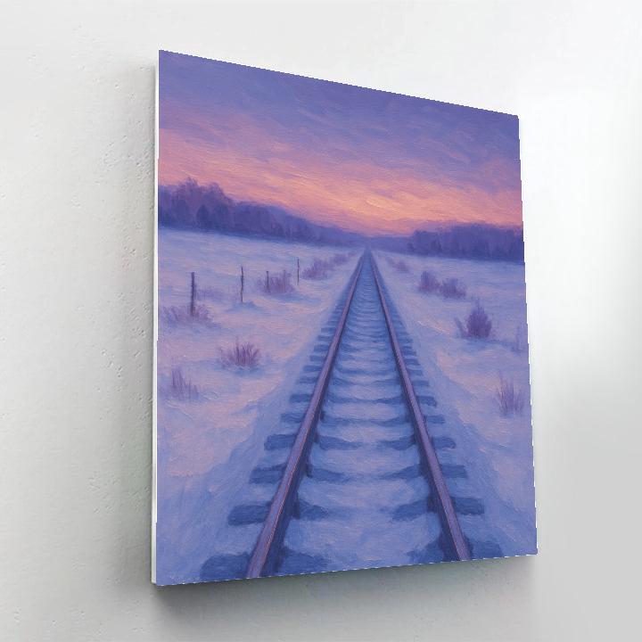 Twilight Rail Line Through The Snowfields Painting by numbers kit