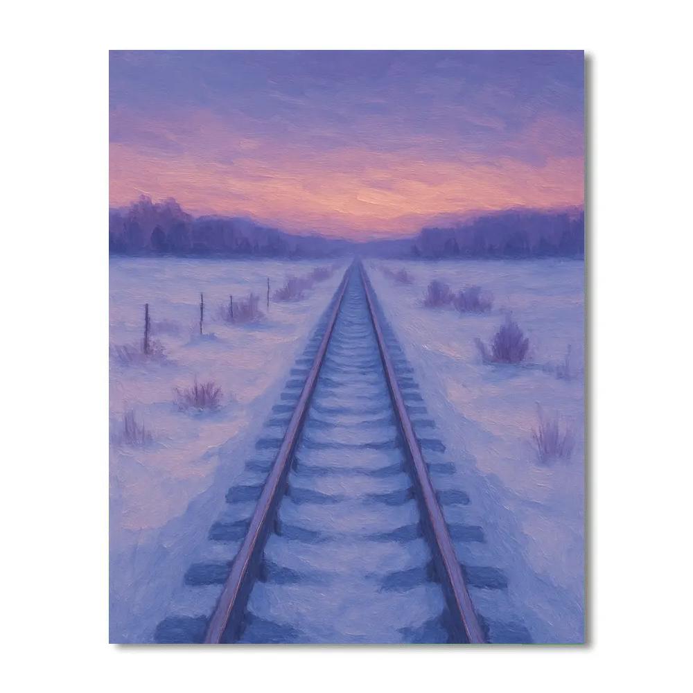 Twilight Rail Line Through The Snowfields Painting by numbers kit
