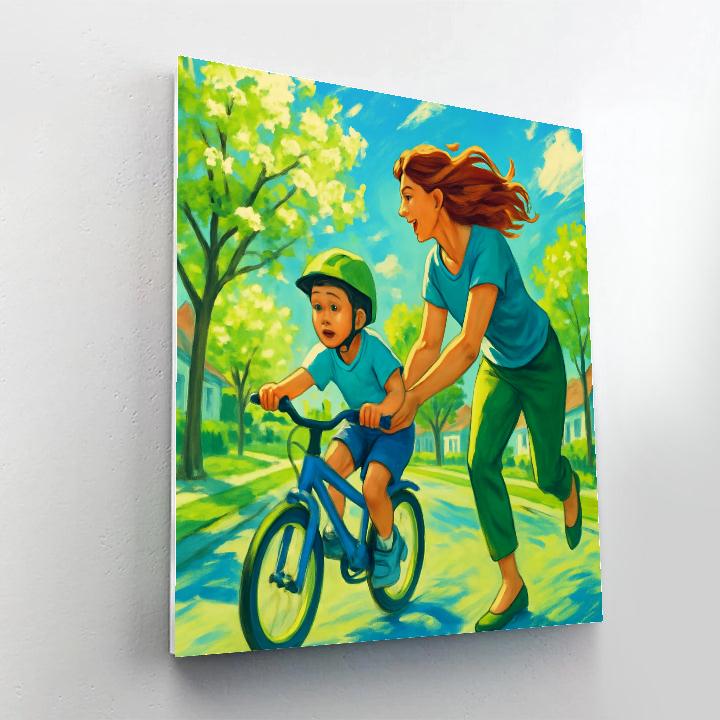 Learning To Ride A Bike With Mom Number painting