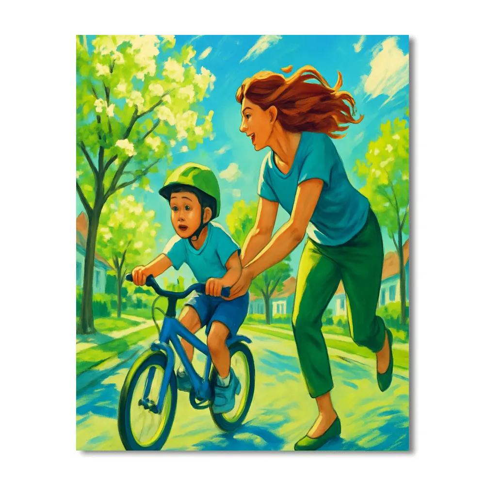 Learning To Ride A Bike With Mom Number painting