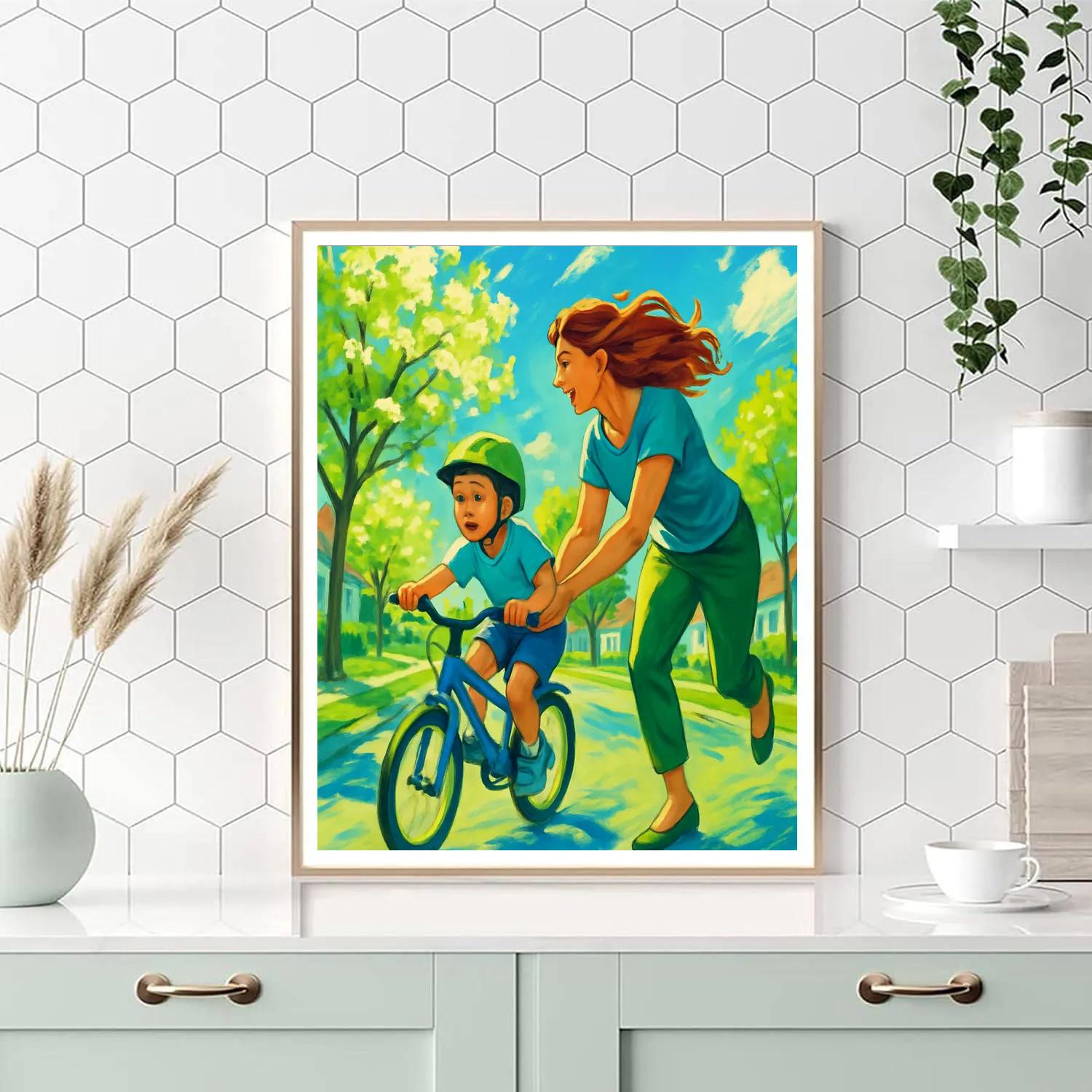 Learning To Ride A Bike With Mom Number painting