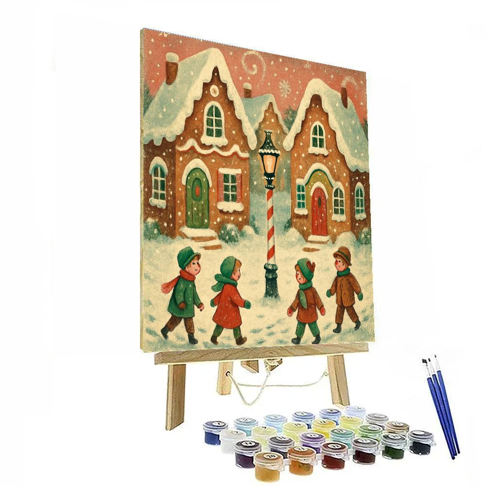 Gingerbread Street In Snowy Town Painting by numbers kit
