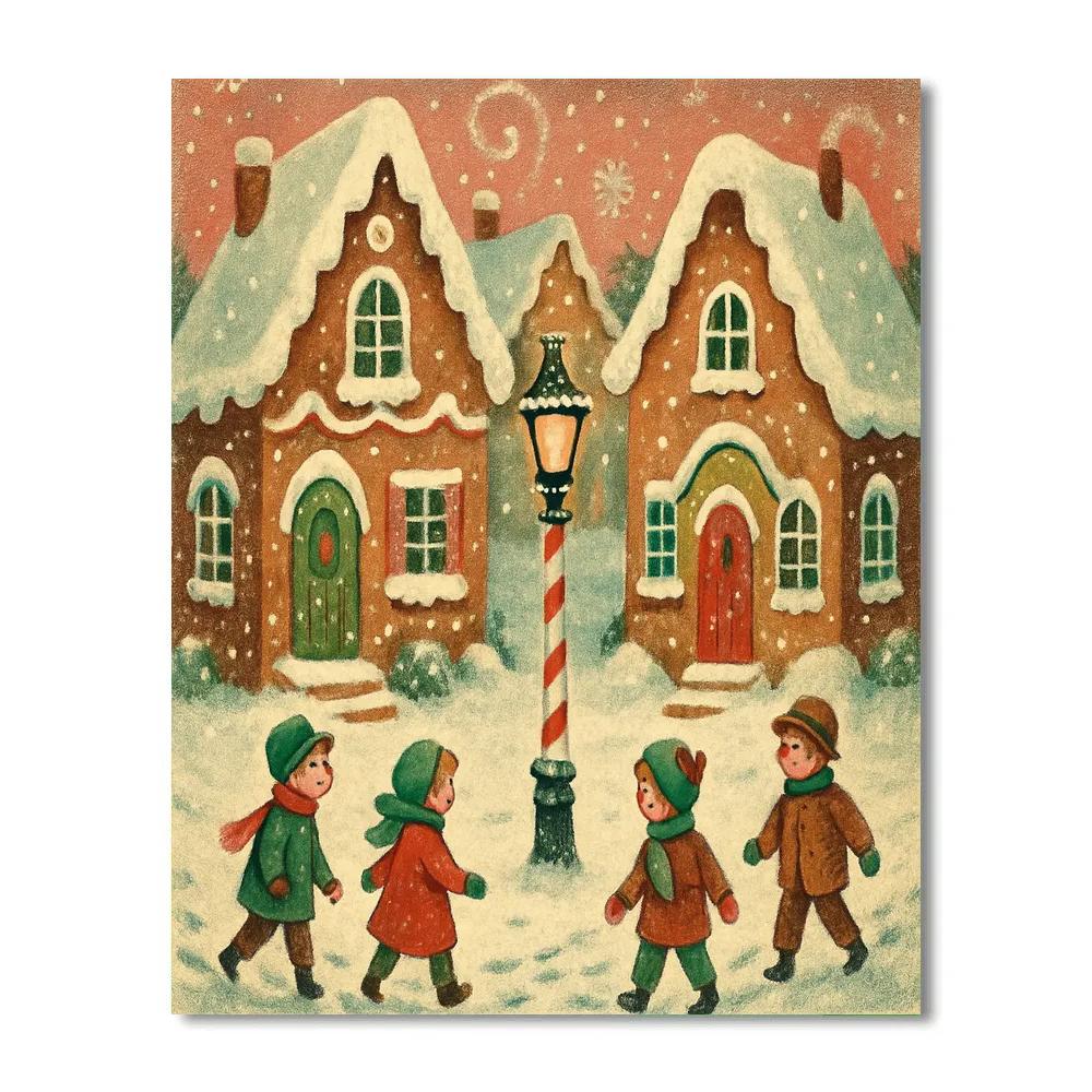 Gingerbread Street In Snowy Town Painting by numbers kit