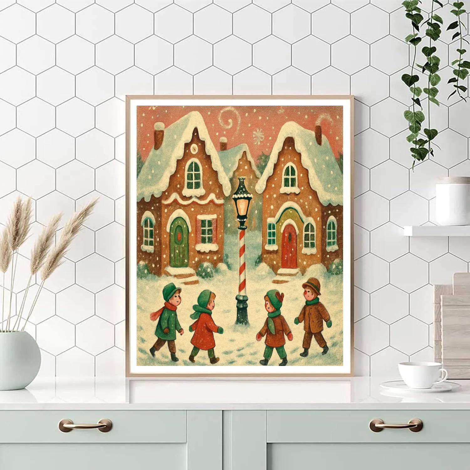 Gingerbread Street In Snowy Town Painting by numbers kit
