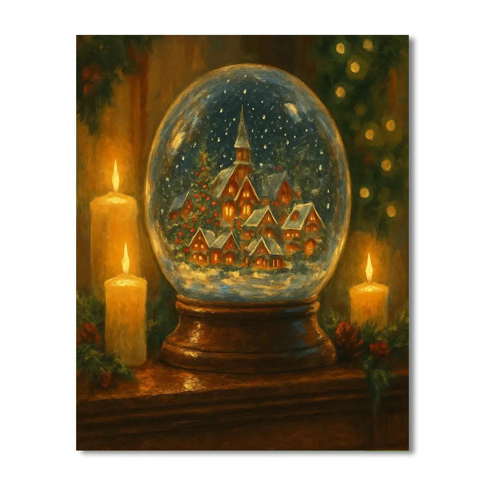 Snow Globe Town On The Mantel Paint by numbers kits