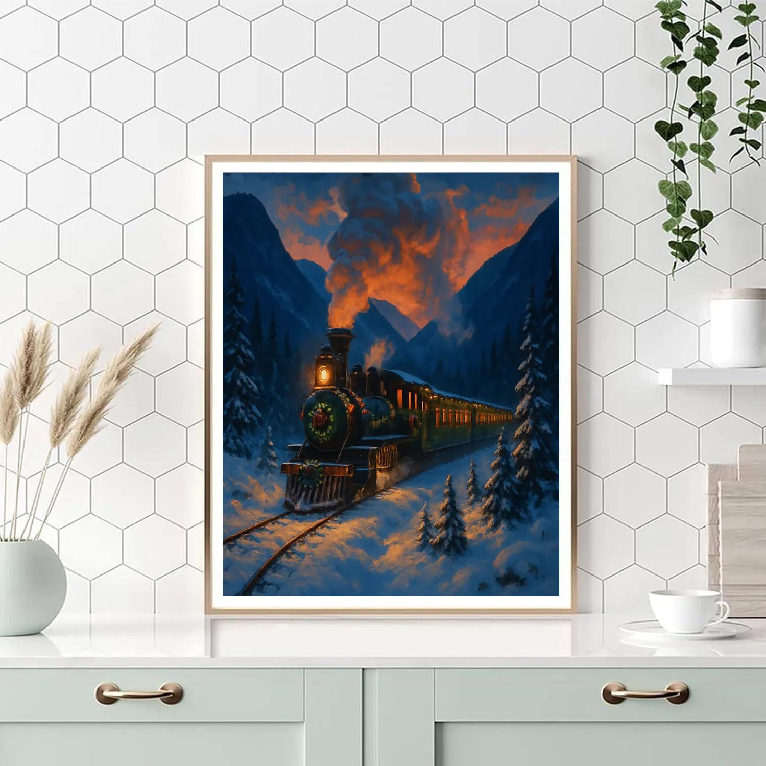 Christmas Train Through Frozen Valley DIY paint by numbers