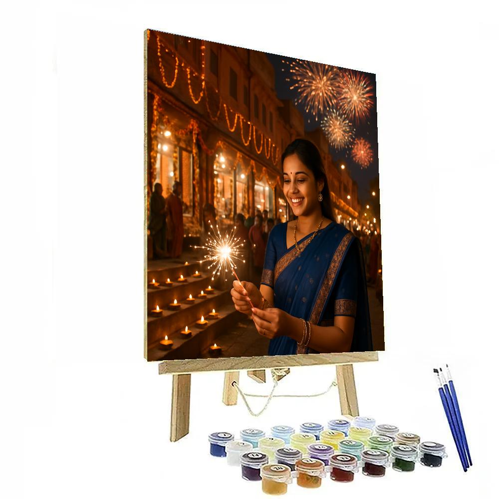 Diwali Night Fireworks Over Jaipur Market DIY paint by numbers