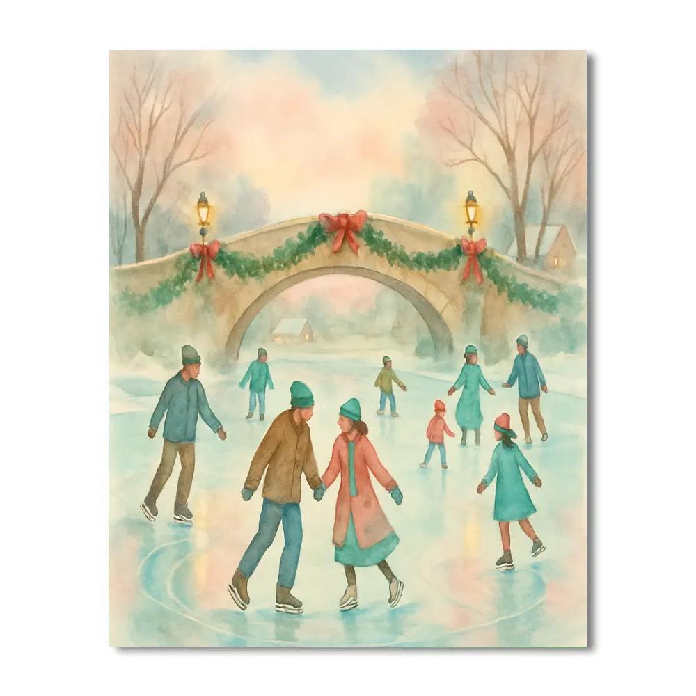Skating Pond Under Garland Bridge DIY paint by numbers