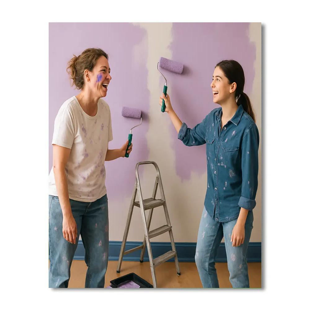 Mother And Teen Painting The Room DIY paint by numbers