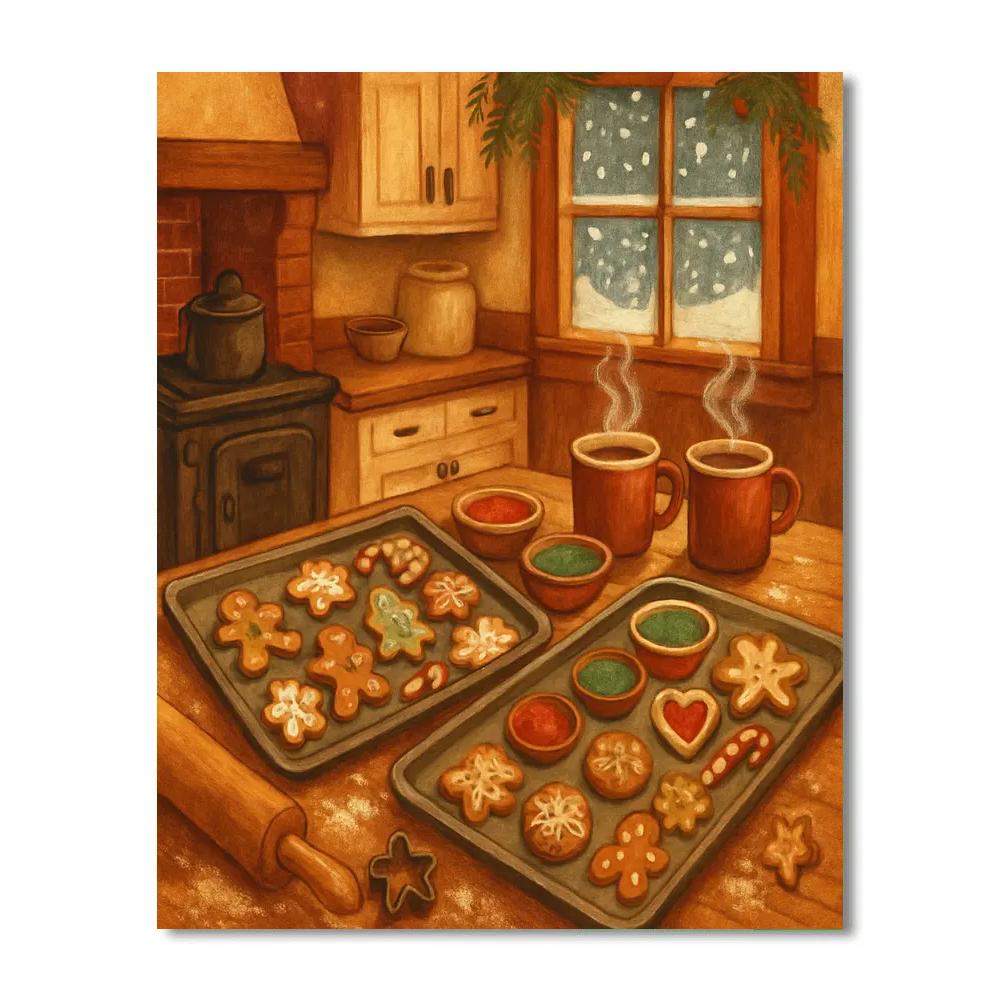 Christmas Baking Night In Warm Kitchen paint by numbers
