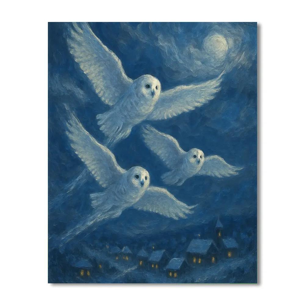 Night Flight Of The Snowy Owls Paint by numbers art