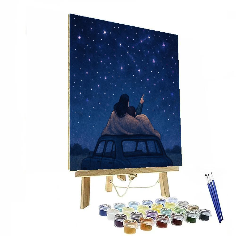 Mother And Child Stargazing On Car Roof DIY paint by numbers