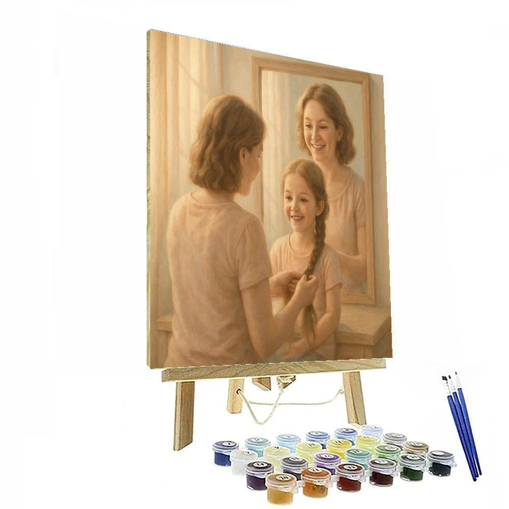 Morning Mirror Hair Braiding With Mom Number painting