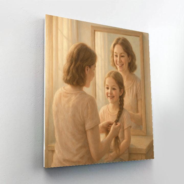 Morning Mirror Hair Braiding With Mom Number painting