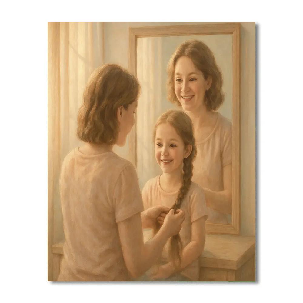 Morning Mirror Hair Braiding With Mom Number painting