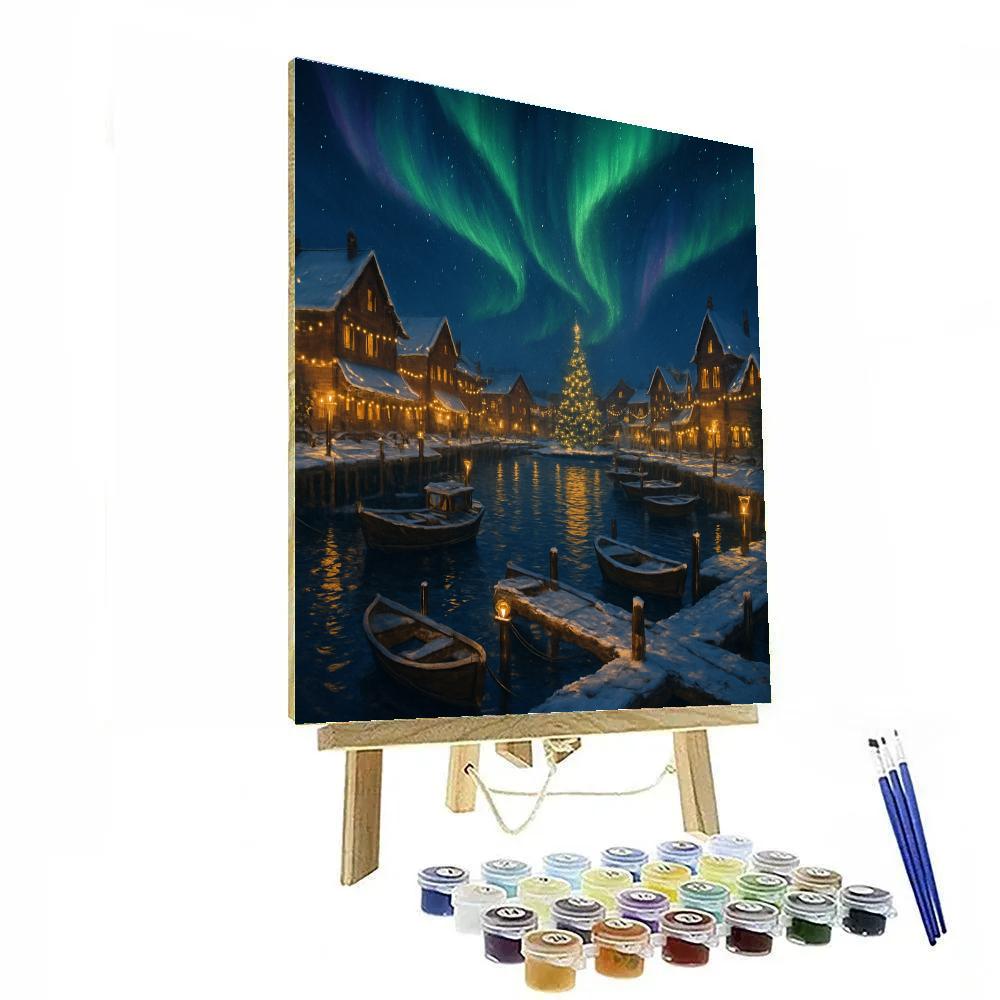 Aurora Over The Christmas Harbor Painting by numbers kit