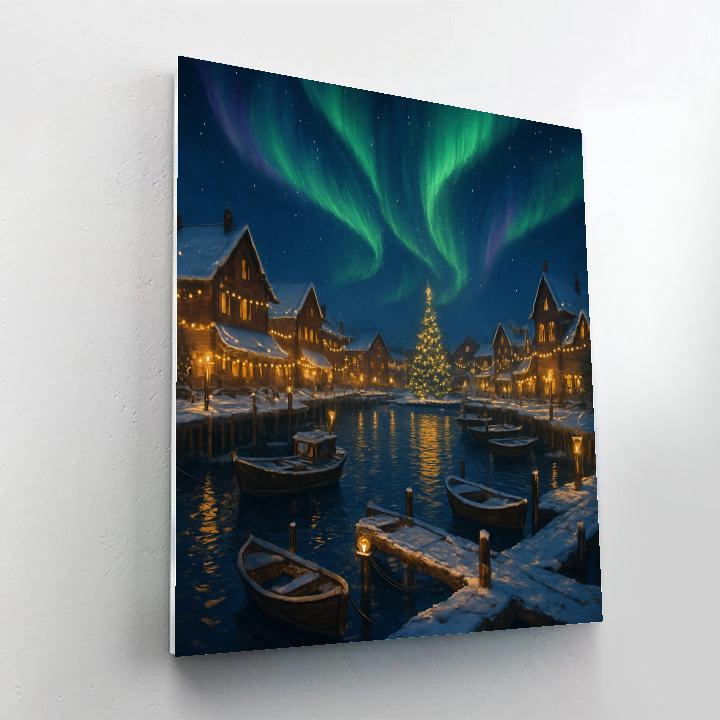 Aurora Over The Christmas Harbor Painting by numbers kit