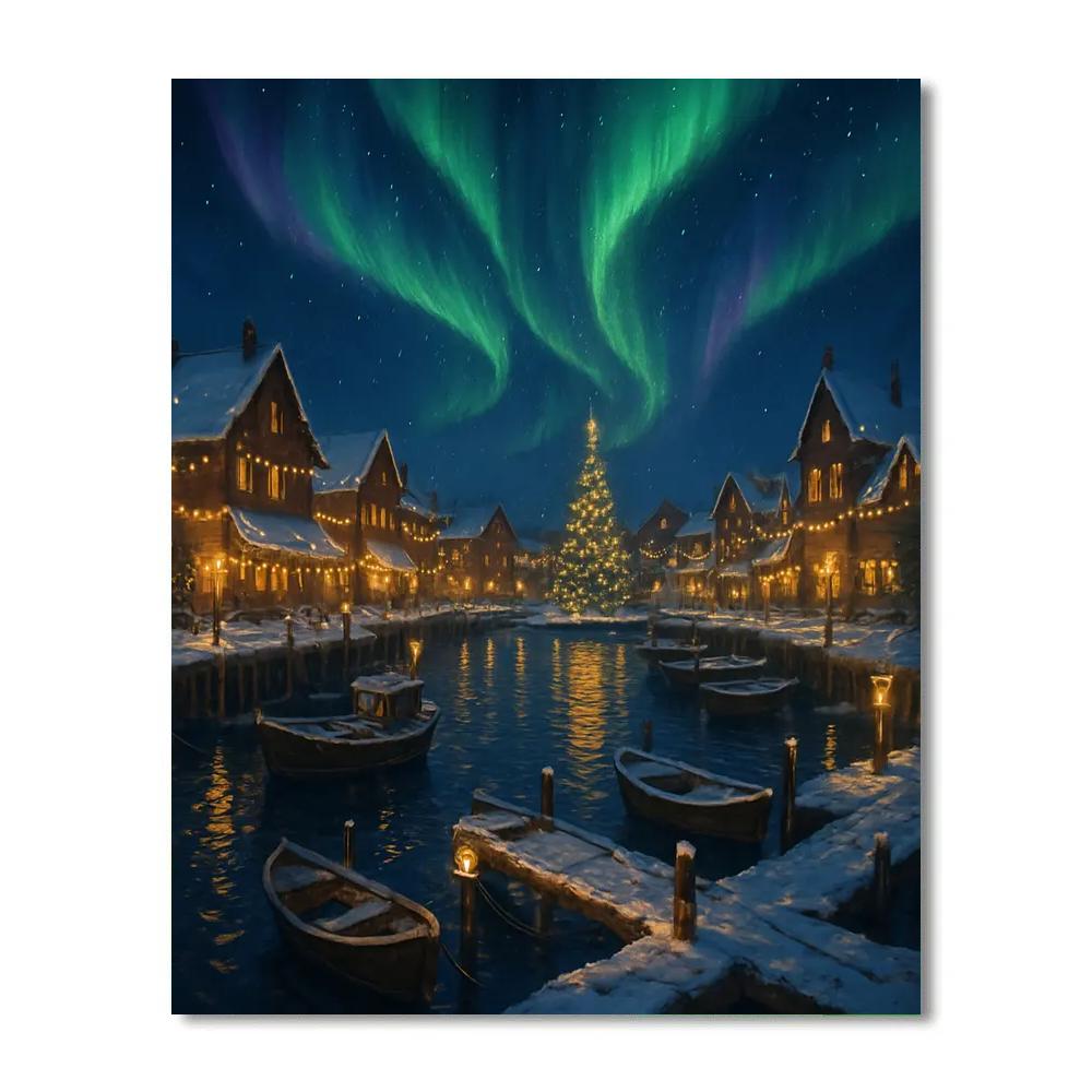 Aurora Over The Christmas Harbor Painting by numbers kit