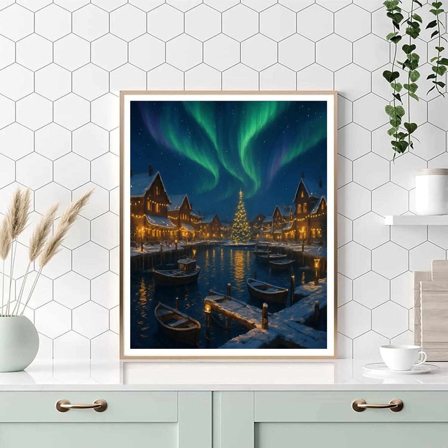 Aurora Over The Christmas Harbor Painting by numbers kit