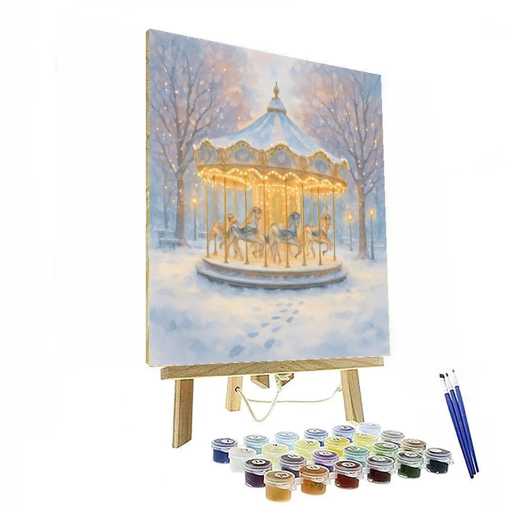 Snowy Carousel In Winter Park paint by number