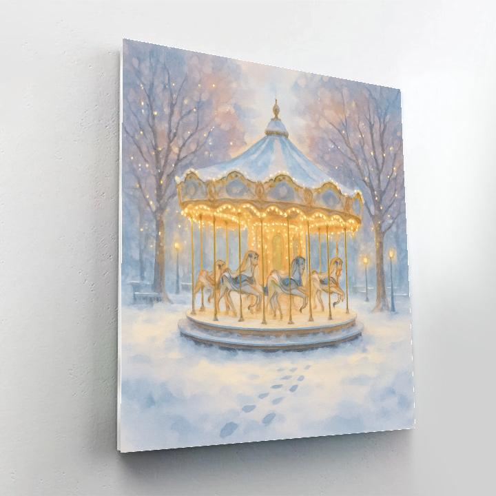 Snowy Carousel In Winter Park paint by number