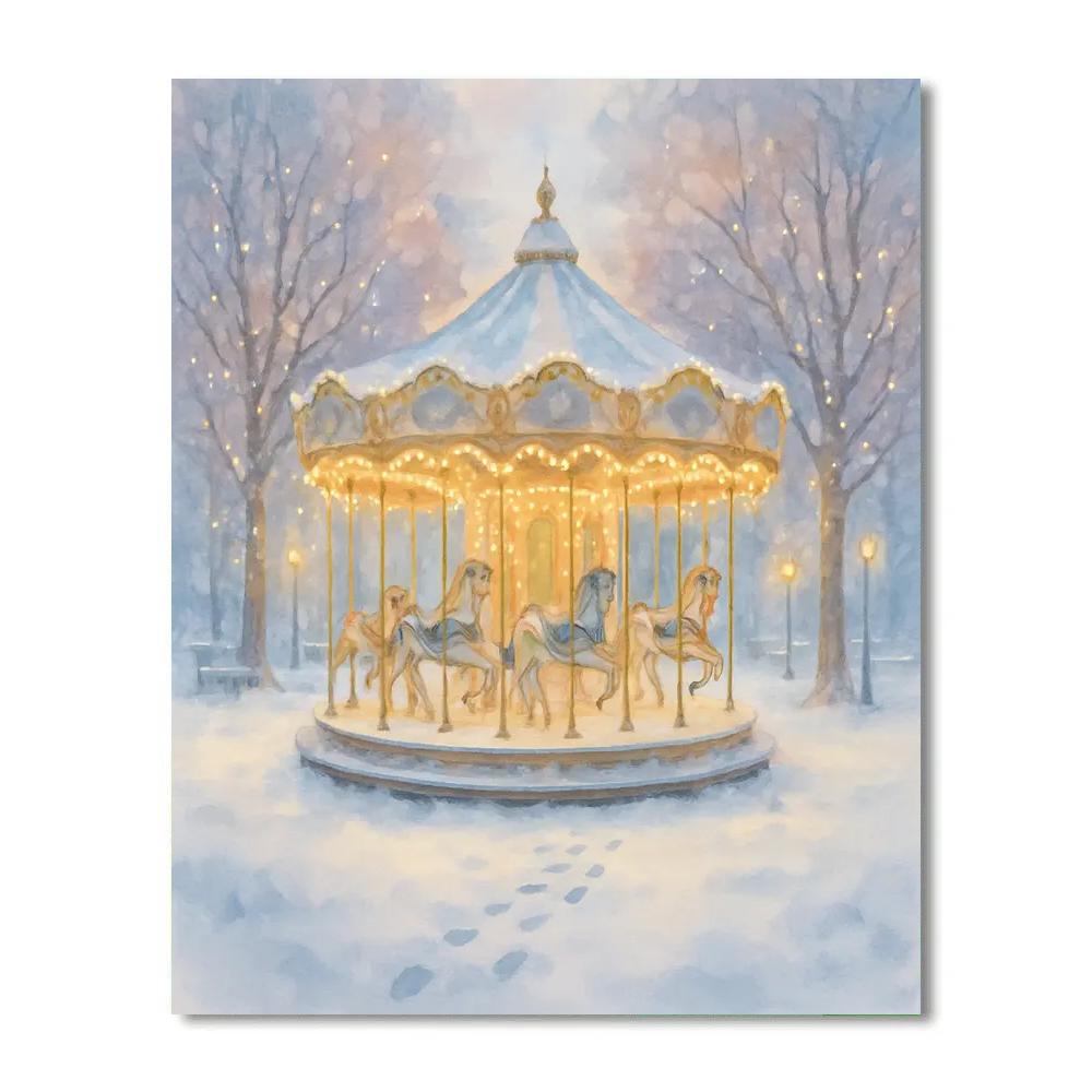 Snowy Carousel In Winter Park paint by number