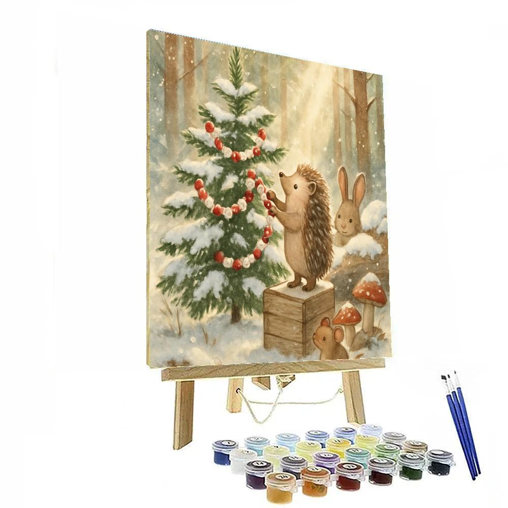 Hedgehog Decorating Forest Tree Number painting