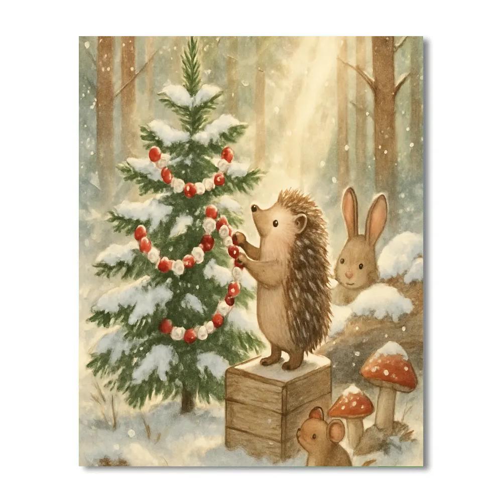 Hedgehog Decorating Forest Tree Number painting