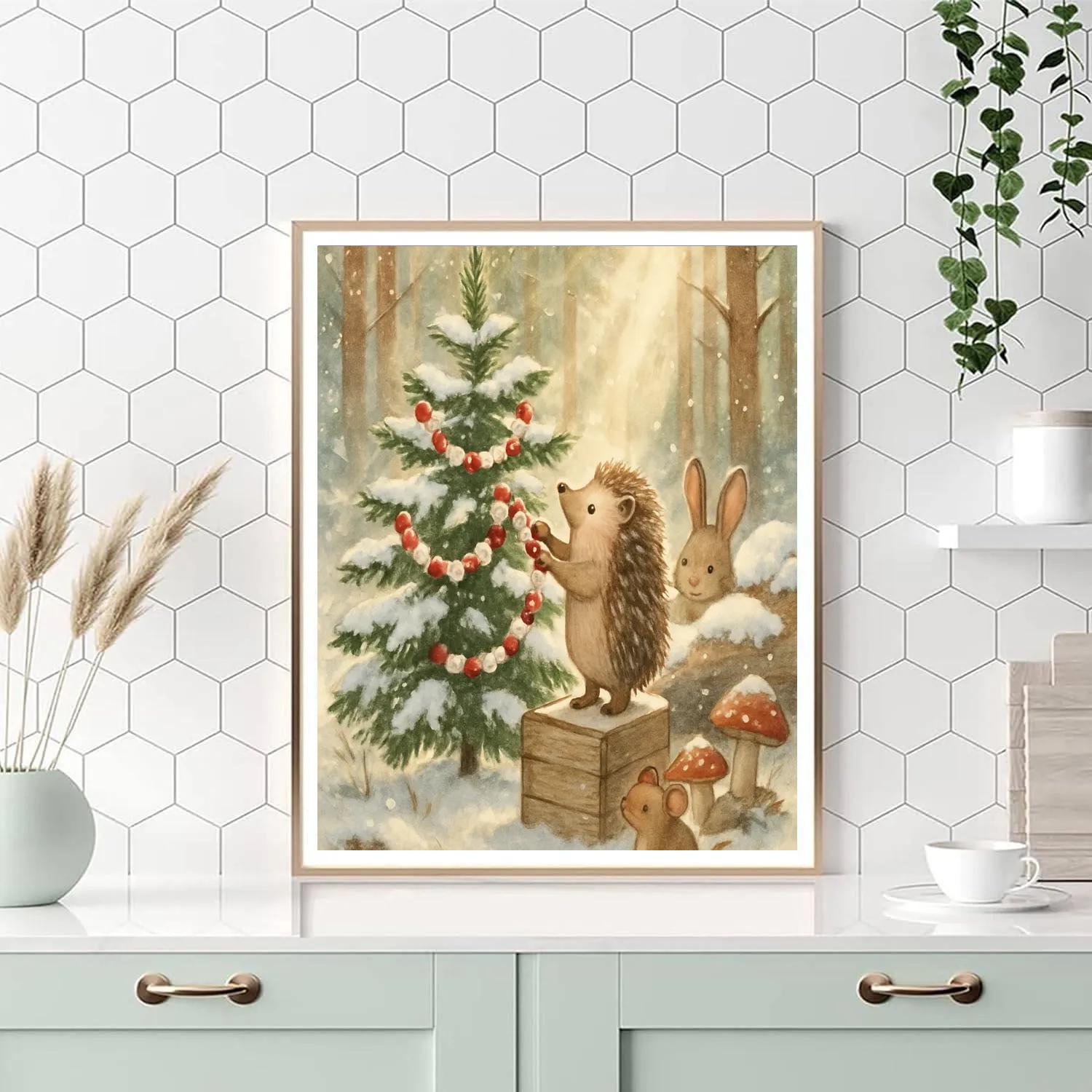 Hedgehog Decorating Forest Tree Number painting