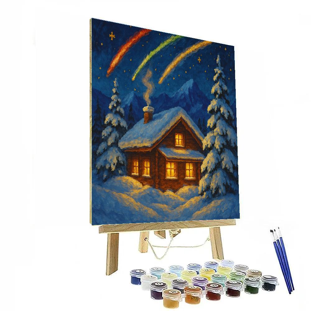 Christmas Meteors Over Alpine Chalet painting number kit